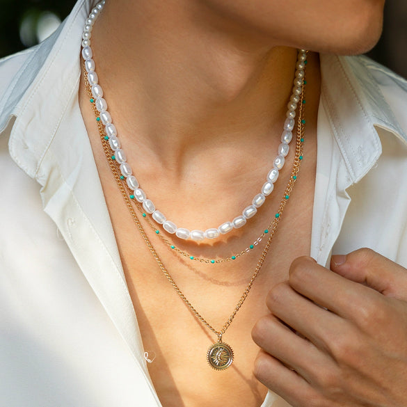 Men's Imitation Pearl Alloy Geometry Shaped Handmade Pendant Necklace