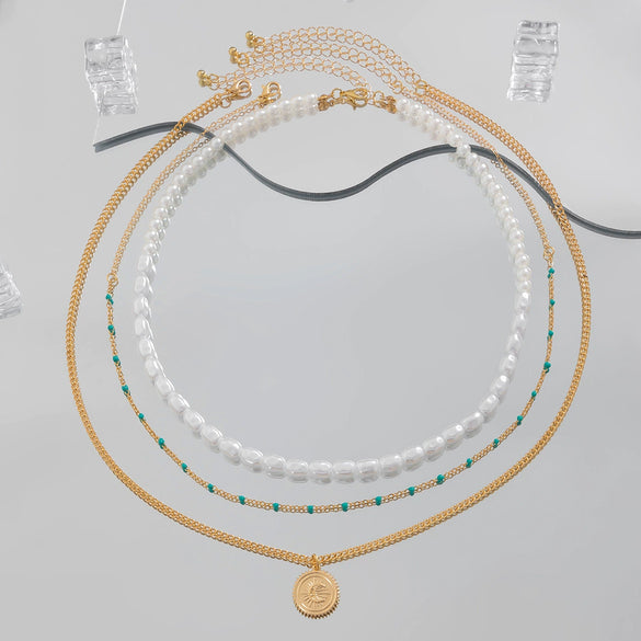 Men's Imitation Pearl Alloy Geometry Shaped Handmade Pendant Necklace