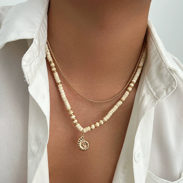 Men's Jewelry Alloy Geometric Handmade Coconut Shell Beaded Hiphop Niche Sun Pendant Clavicle Chain