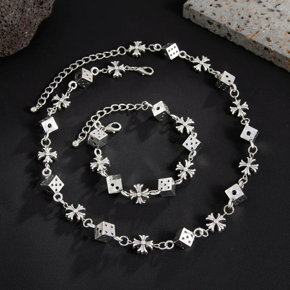 Men's Jewelry Alloy Geometric Handmade Dice Cross Stitching Necklace And Bracelet