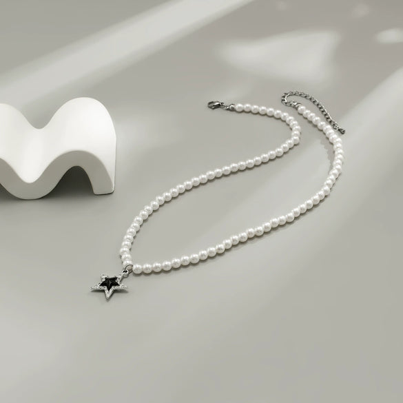 Men's Jewelry Alloy Imitation Pearl Pearl Chain Handmade Geometric Fivepointed Star Necklace