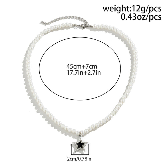 Men's Jewelry Alloy Imitation Pearl Pearl Chain Handmade Geometric Fivepointed Star Necklace