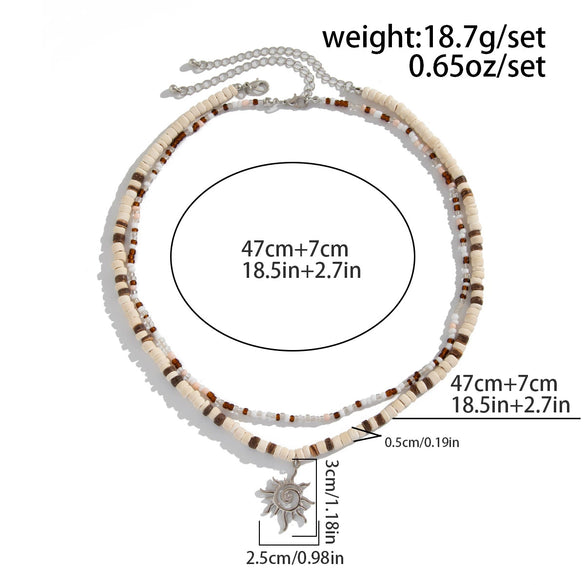 Men's Jewelry Beaded Necklace With Alloy Sun Pendant Geometric Pattern Handmade Coconut Shell Rice Beads