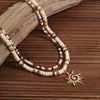 Men's Jewelry Beaded Necklace With Alloy Sun Pendant Geometric Pattern Handmade Coconut Shell Rice Beads