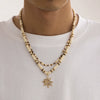 Men's Jewelry Beaded Necklace With Alloy Sun Pendant Geometric Pattern Handmade Coconut Shell Rice Beads