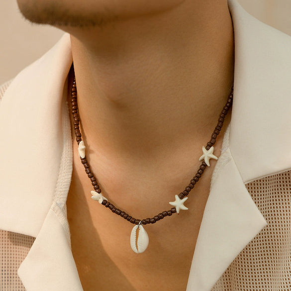 Men's Jewelry Beads Regular Chain Starfish Shell Hiphop Niche Highend Summer Clavicle Chain Handmade Geometric Style