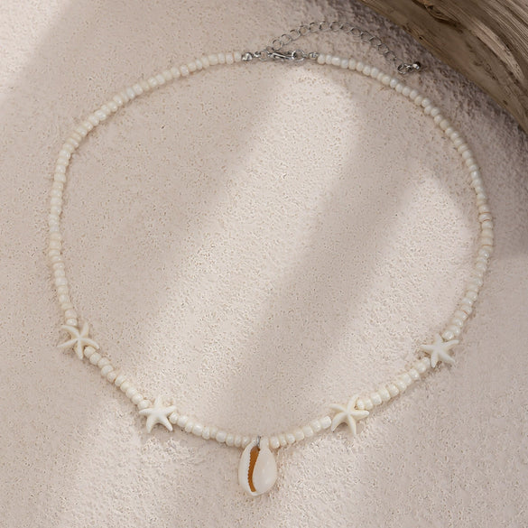 Men's Jewelry Beads Regular Chain Starfish Shell Hiphop Niche Highend Summer Clavicle Chain Handmade Geometric Style