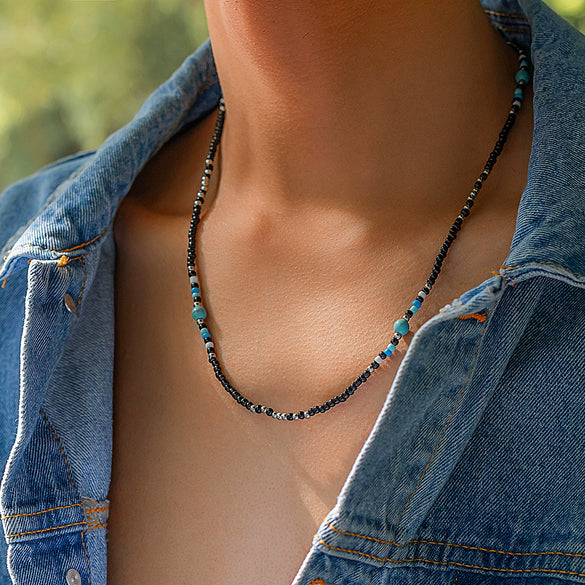 Men's Jewelry Bohemian Turquoise Alloy Spliced Clavicle Chain Handmade Necklace