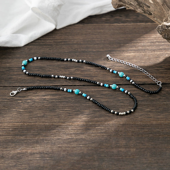 Men's Jewelry Bohemian Turquoise Alloy Spliced Clavicle Chain Handmade Necklace