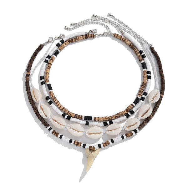 Men's Jewelry Coconut Beaded Shell Necklace With Shark Tooth Pendant Acrylic Polymer Clay Handmade