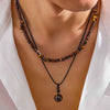 Men's Jewelry Coconut Shell Turquoise Leather Wax Thread Wood Mixed Gem Inlay Geometric Handmade Necklace Set