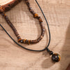 Men's Jewelry Coconut Shell Turquoise Leather Wax Thread Wood Mixed Gem Inlay Geometric Handmade Necklace Set