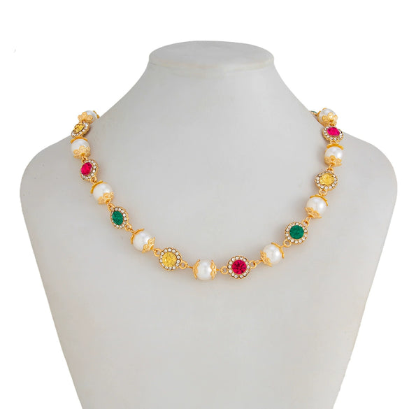 Men's Jewelry Handmade Imitation Pearl And Alloy Diamondencrusted Geometric Necklace