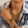 Men's Jewelry Handmade Imitation Pearl And Organic Glass Geometric Beaded Necklace And Bracelet