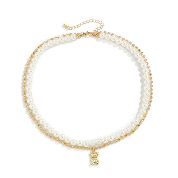 Men's Jewelry Pearl Alloy Bear Animals Zodiac Ball Chain Necklace