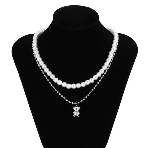 Men's Jewelry Pearl Alloy Bear Animals Zodiac Ball Chain Necklace