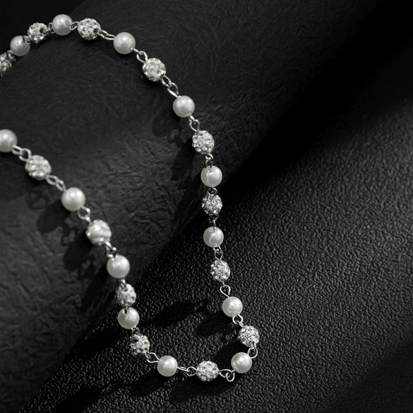 Men's Jewelry Pearl Chain With Rhinestone Pendant And Micro Inlay Made Of Alloy