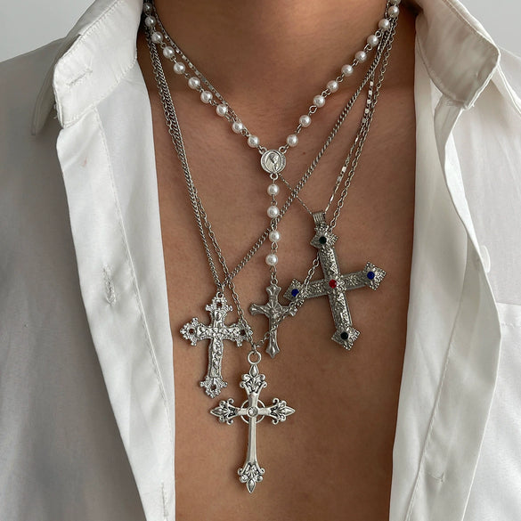 Men's Jewelry Pendant Necklace Alloy Geometric Handmade Pearl Clavicle Chain