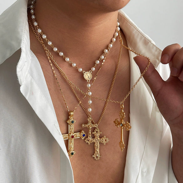 Men's Jewelry Pendant Necklace Alloy Geometric Handmade Pearl Clavicle Chain