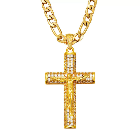 Men's Jewelry Retro Minimalist Copper Cross Pendant Necklace With Diamonds Electroplated Gold Polish