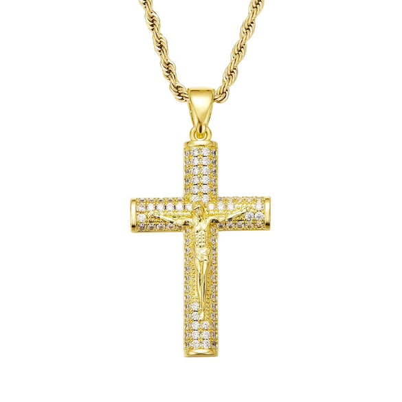 Men's Jewelry Retro Minimalist Copper Cross Pendant Necklace With Diamonds Electroplated Gold Polish