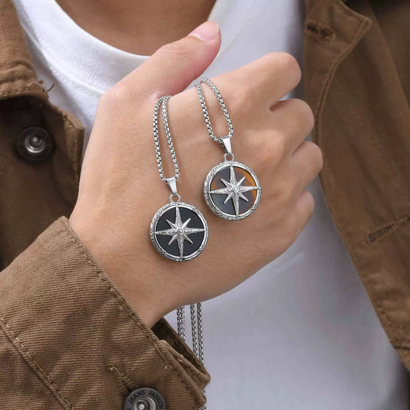 Men's Jewelry Stainless Steel Star Tiger Eye Pendant Necklace Fashion Style