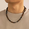 Men's Jewelry Volcanic Stone Beaded Necklace With Artificial Crystal And Alloy Handmade Geometric Design