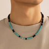 Men's Jewelry Volcanic Stone Beaded Necklace With Artificial Crystal And Alloy Handmade Geometric Design