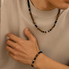 Men's Jewelry Volcanic Stone Beaded Necklace With Artificial Crystal And Alloy Handmade Geometric Design