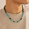 Men's Jewelry Volcanic Stone Beaded Necklace With Artificial Crystal And Alloy Handmade Geometric Design