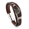 Men's Leather And Alloy Bracelet With Eagle Pattern Braided Rope Design Magnetic Buckle Electroplated