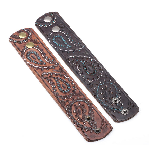 Men's Leather Bracelet Geometric Pattern Embossed Painted Oil Fuel Injection Punk Hiphop Fashion Style