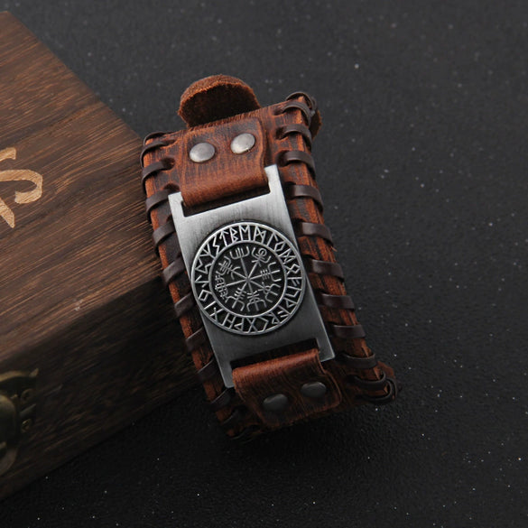 Men's Leather Bracelet With Wolf Head Alloy Accessories Handmade Animals Zodiac Style