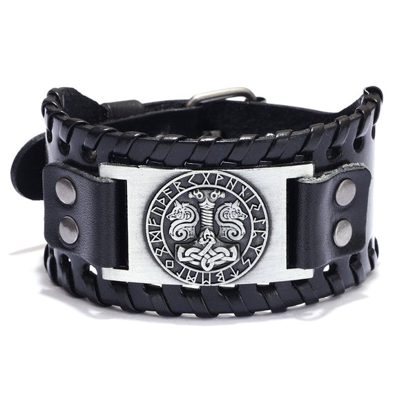 Men's Leather Bracelet With Wolf Head Alloy Accessories Handmade Animals Zodiac Style