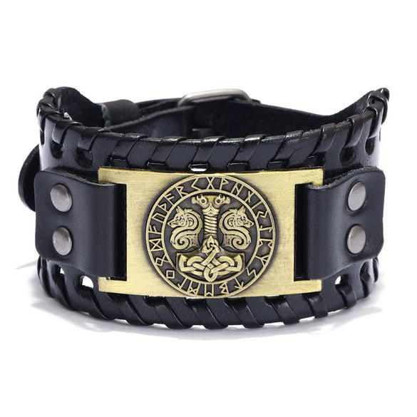 Men's Leather Bracelet With Wolf Head Alloy Accessories Handmade Animals Zodiac Style