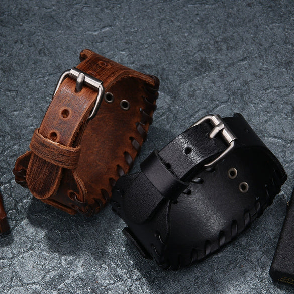 Men's Leather Bracelet With Wolf Head Alloy Accessories Handmade Animals Zodiac Style