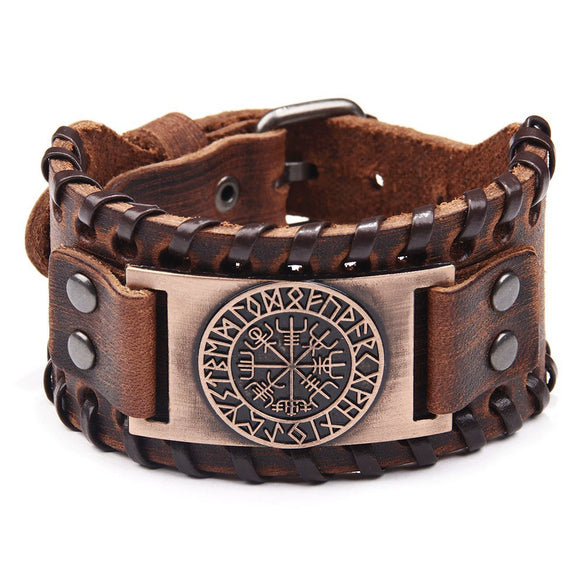 Men's Leather Bracelet With Wolf Head Alloy Accessories Handmade Animals Zodiac Style