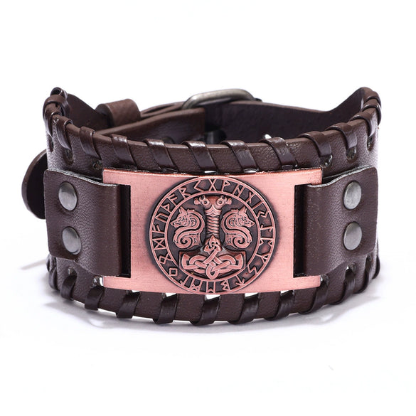 Men's Leather Bracelet With Wolf Head Alloy Accessories Handmade Animals Zodiac Style