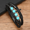 Men's Leather Braided Punk Style Bracelet With Zinc Alloy And Natural Stone Beads And Cross Geometric Pattern