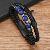 Men's Leather Braided Punk Style Bracelet With Zinc Alloy And Natural Stone Beads And Cross Geometric Pattern