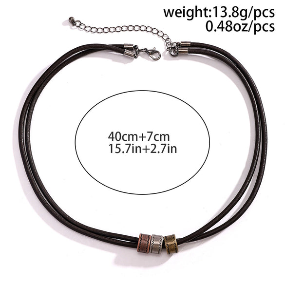 Men's Leather Geometric Knotted Ring Necklace Handmade Alloy Pendant Regular Chain Hip Hop Niche High Grade Beaded Clavicle Chain Accessories
