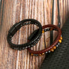 Men's Leather Handmade Multilayer Braided Magnetic Material Geometric Electroplated Bracelet