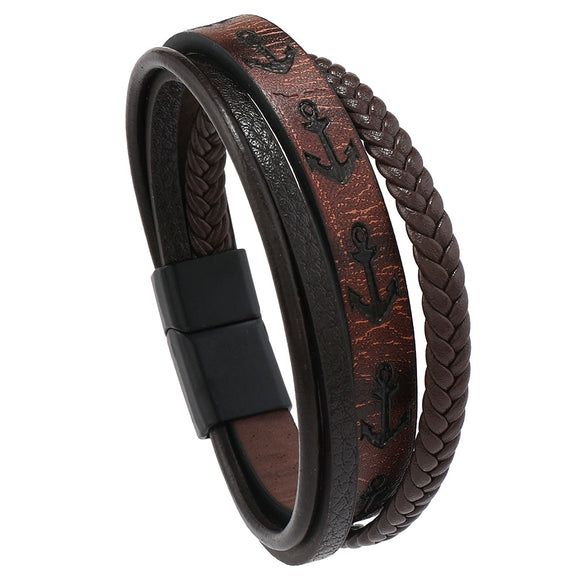 Men's Leather Ship Anchor Bracelet Handwoven Geometric Simple Style