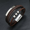 Men's Leather Woven Bracelet With Alloy Magnet Buckle Retro Geometric Handmade Style