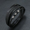Men's Leather Woven Bracelet With Alloy Magnet Buckle Retro Geometric Handmade Style