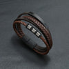 Men's Leather Woven Bracelet With Alloy Magnet Buckle Retro Geometric Handmade Style