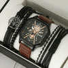 Men's Leisure Alloy And Imitation Leather Square Dial Quartz Watch Bracelet Set