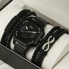 Men's Leisure Alloy And Imitation Leather Square Dial Quartz Watch Bracelet Set