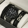 Men's Leisure Alloy And Imitation Leather Square Dial Quartz Watch Bracelet Set