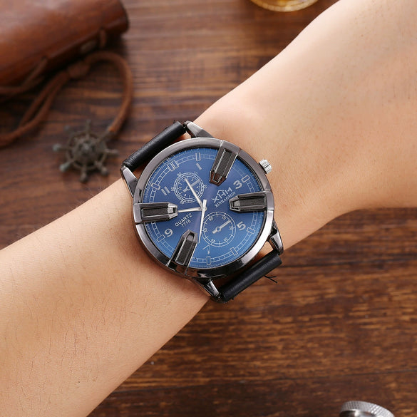 Men's Leisure Alloy And Pu 6Piece Set With Round Dial Watch Belt Pen Necklace Perfume And Charging Treasure